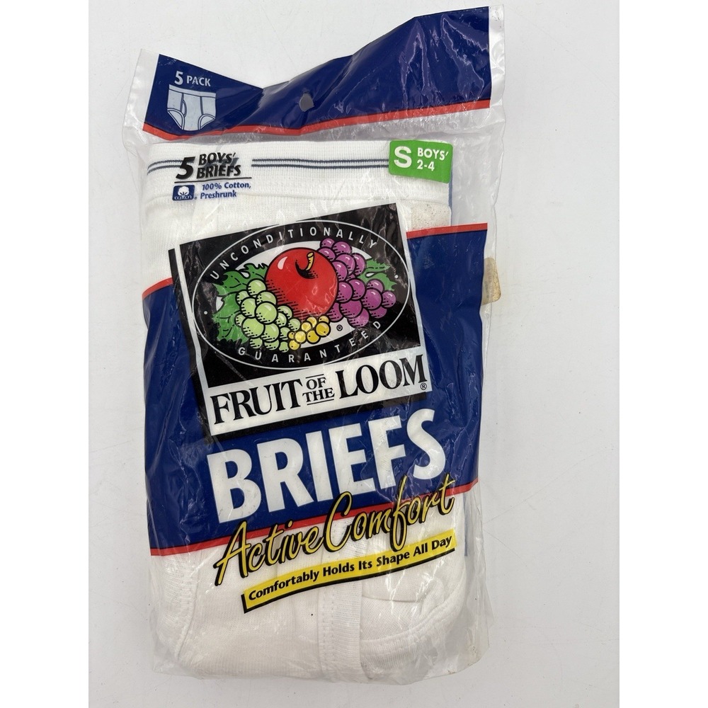 Vintage Fruit of the Loom‎ 1999 White Briefs 5 Pack Size BOYS SMALL Blue Bands
